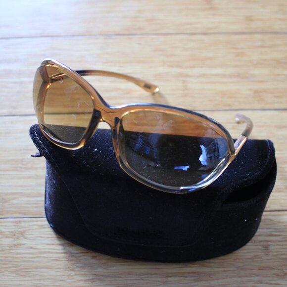 Tom Ford Oversized Oval Brown Wrap Acetate Sunglasses Unisex Excellent Condition